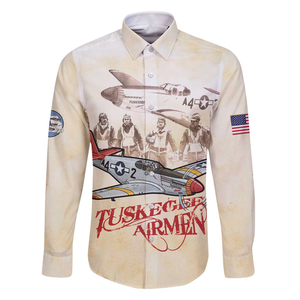 Tuskegee Red Tails Airmen Family Matching Off The Shoulder Long Sleeve Dress and Hawaiian Shirt History Aviator Heroes Retro Style - Wonder Print Shop