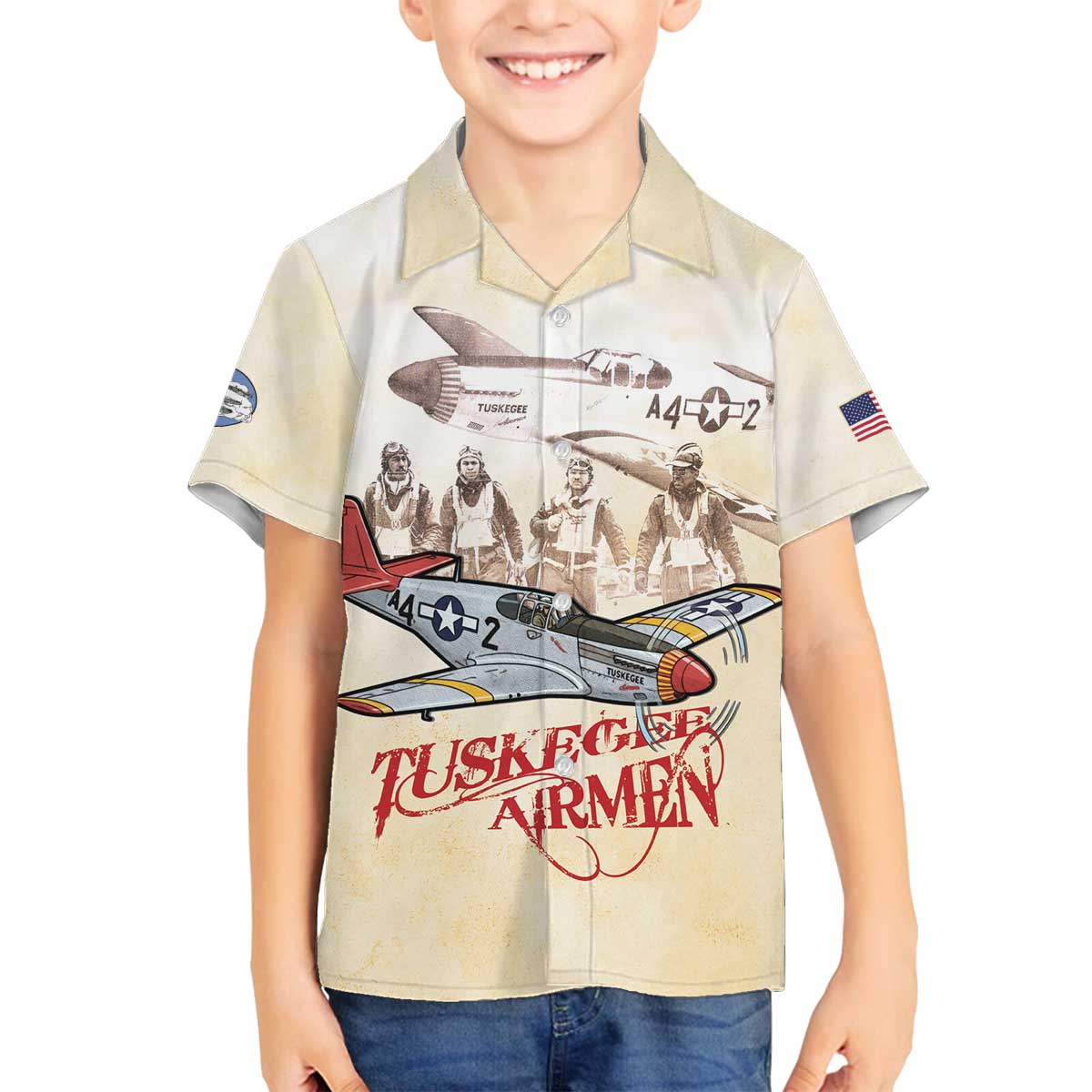 Tuskegee Red Tails Airmen Family Matching Off The Shoulder Long Sleeve Dress and Hawaiian Shirt History Aviator Heroes Retro Style - Wonder Print Shop