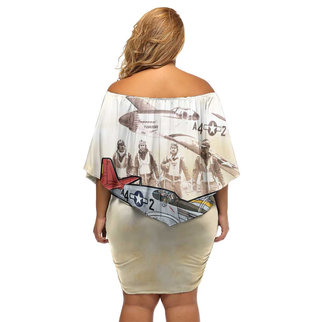 Tuskegee Red Tails Airmen Family Matching Off Shoulder Short Dress and Hawaiian Shirt History Aviator Heroes Retro Style - Wonder Print Shop