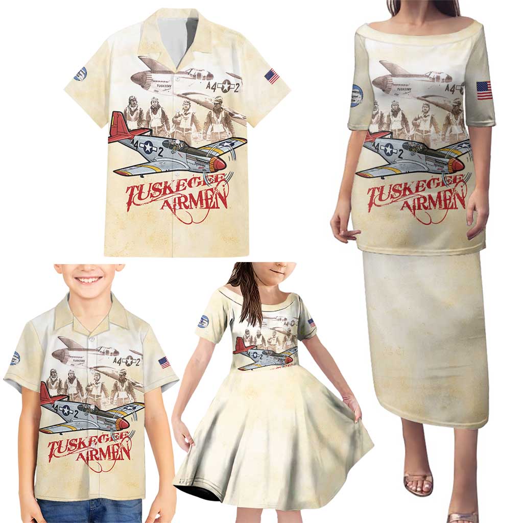 Tuskegee Red Tails Airmen Family Matching Puletasi and Hawaiian Shirt History Aviator Heroes Retro Style - Wonder Print Shop