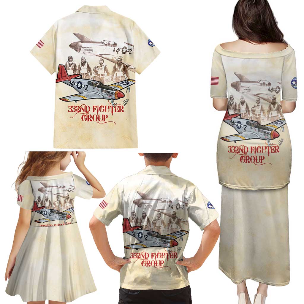 Tuskegee Red Tails Airmen Family Matching Puletasi and Hawaiian Shirt History Aviator Heroes Retro Style - Wonder Print Shop