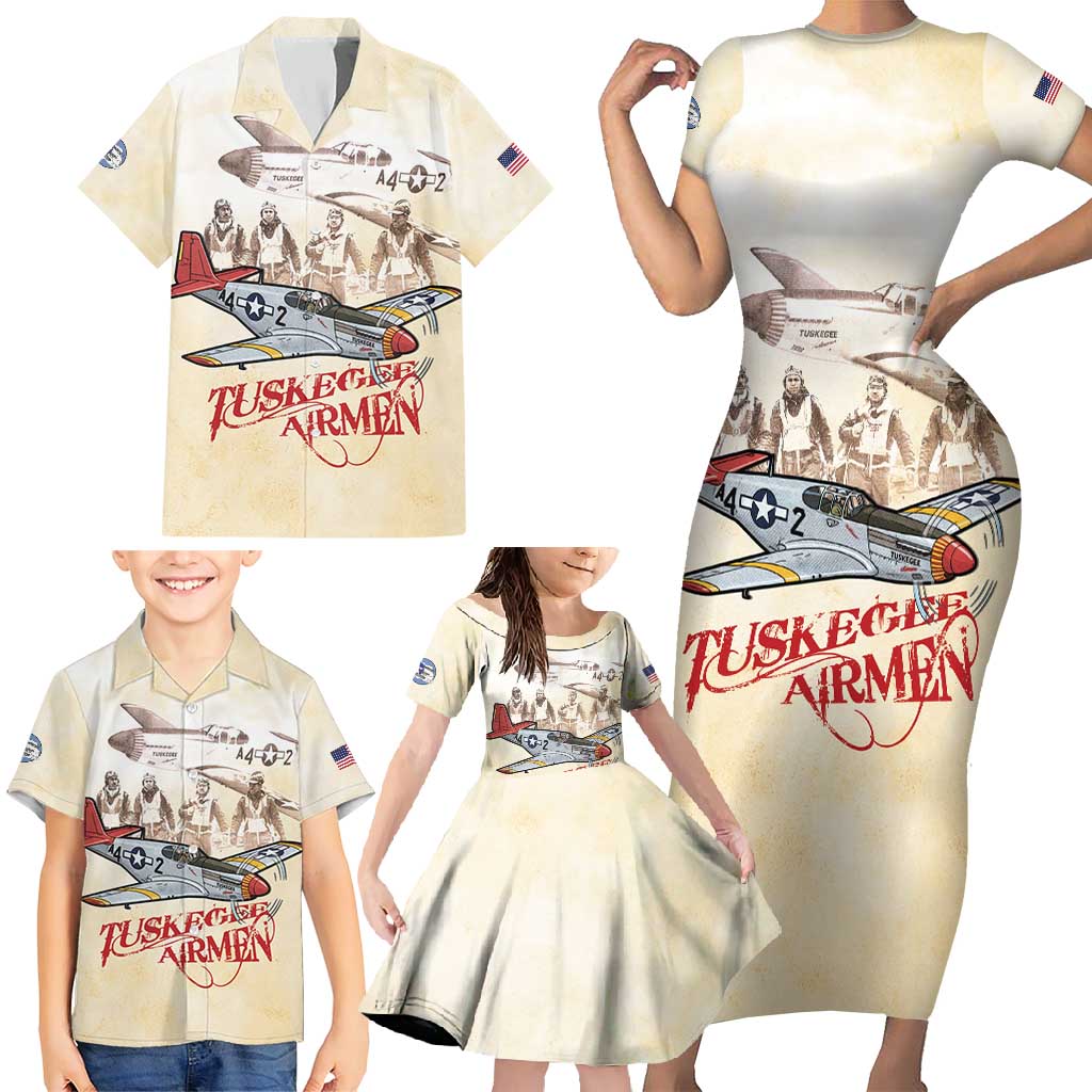 Tuskegee Red Tails Airmen Family Matching Short Sleeve Bodycon Dress and Hawaiian Shirt History Aviator Heroes Retro Style - Wonder Print Shop