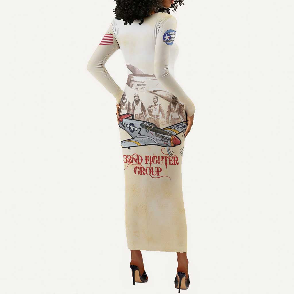 Tuskegee Red Tails Airmen Long Sleeve Bodycon Dress History Aviator Heroes Retro Style - Wonder Print Shop