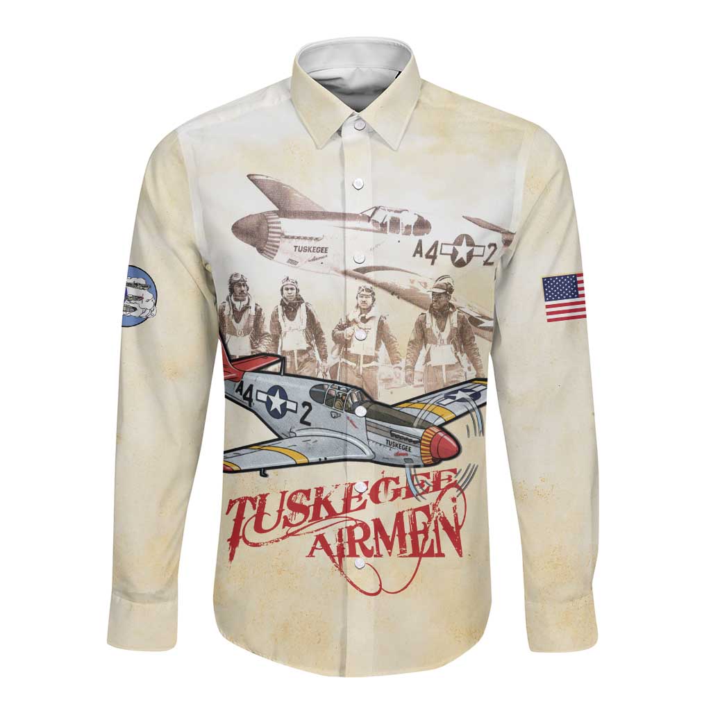 Tuskegee Red Tails Airmen Long Sleeve Button Shirt History Aviator Heroes Retro Style - Wonder Print Shop