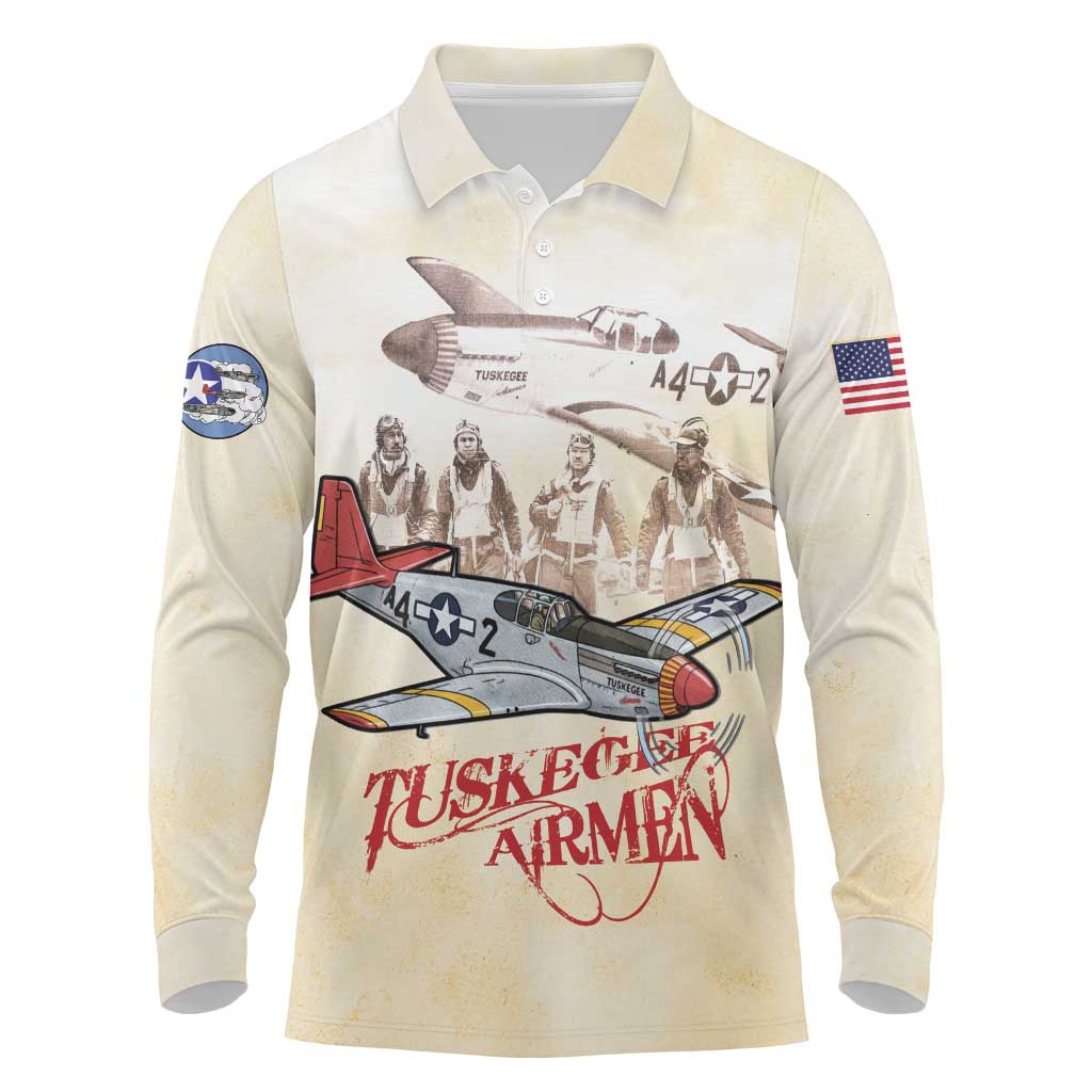 Tuskegee Red Tails Airmen Long Sleeve Polo Shirt History Aviator Heroes Retro Style - Wonder Print Shop