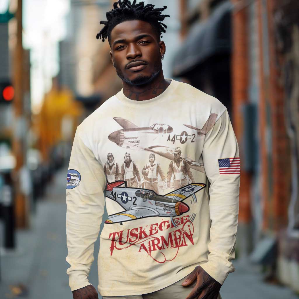 Tuskegee Red Tails Airmen Long Sleeve Shirt History Aviator Heroes Retro Style - Wonder Print Shop