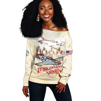 Tuskegee Red Tails Airmen Off Shoulder Sweater History Aviator Heroes Retro Style - Wonder Print Shop
