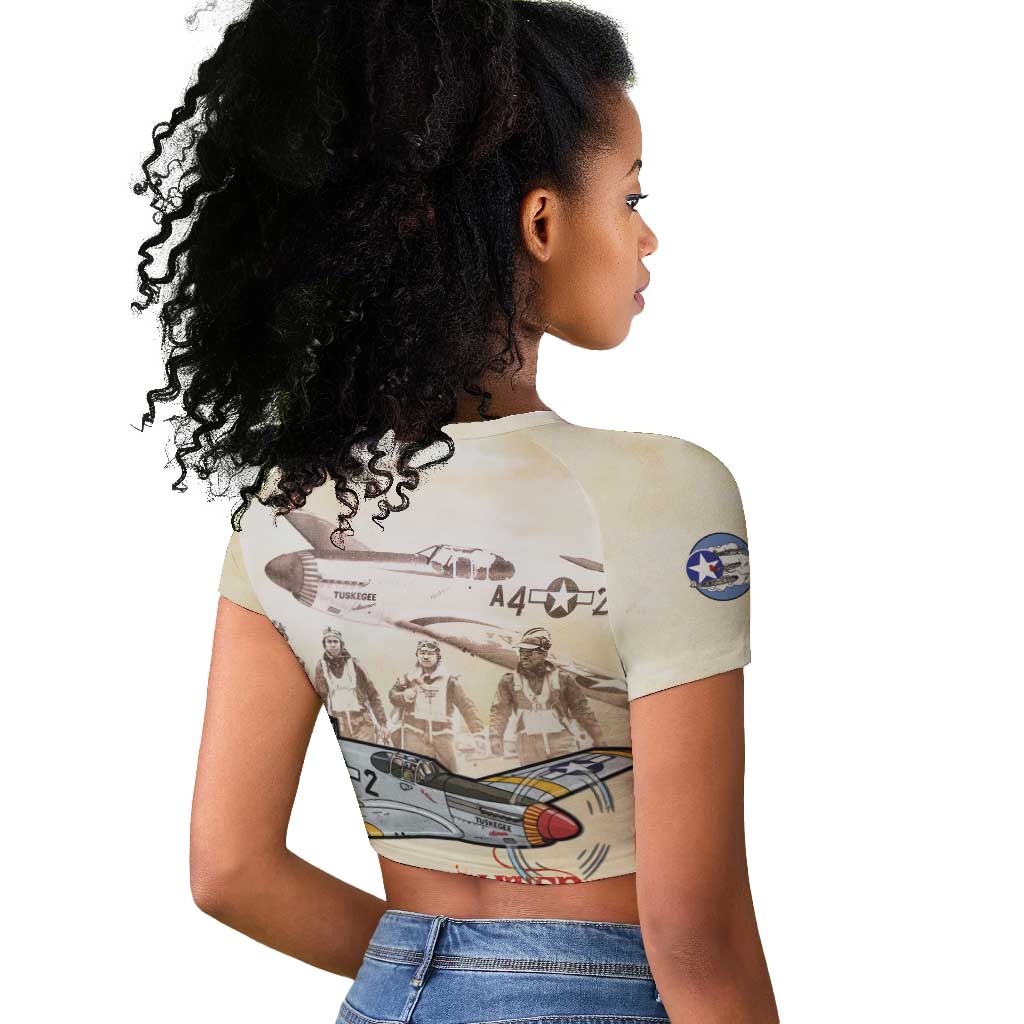 Tuskegee Red Tails Airmen Raglan Cropped T Shirt History Aviator Heroes Retro Style - Wonder Print Shop