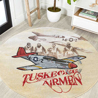 Tuskegee Red Tails Airmen Round Carpet History Aviator Heroes Retro Style - Wonder Print Shop