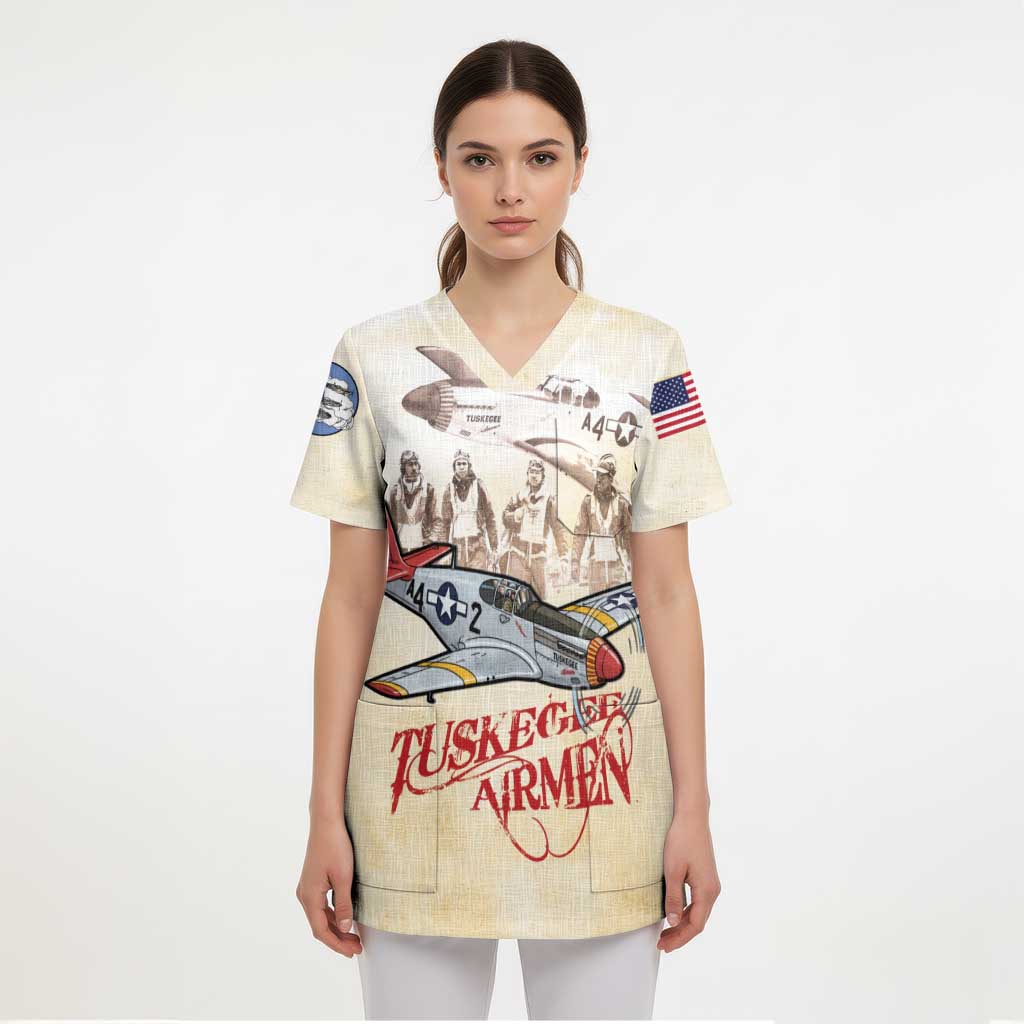 Tuskegee Red Tails Airmen Scrub Top History Aviator Heroes Retro Style - Wonder Print Shop