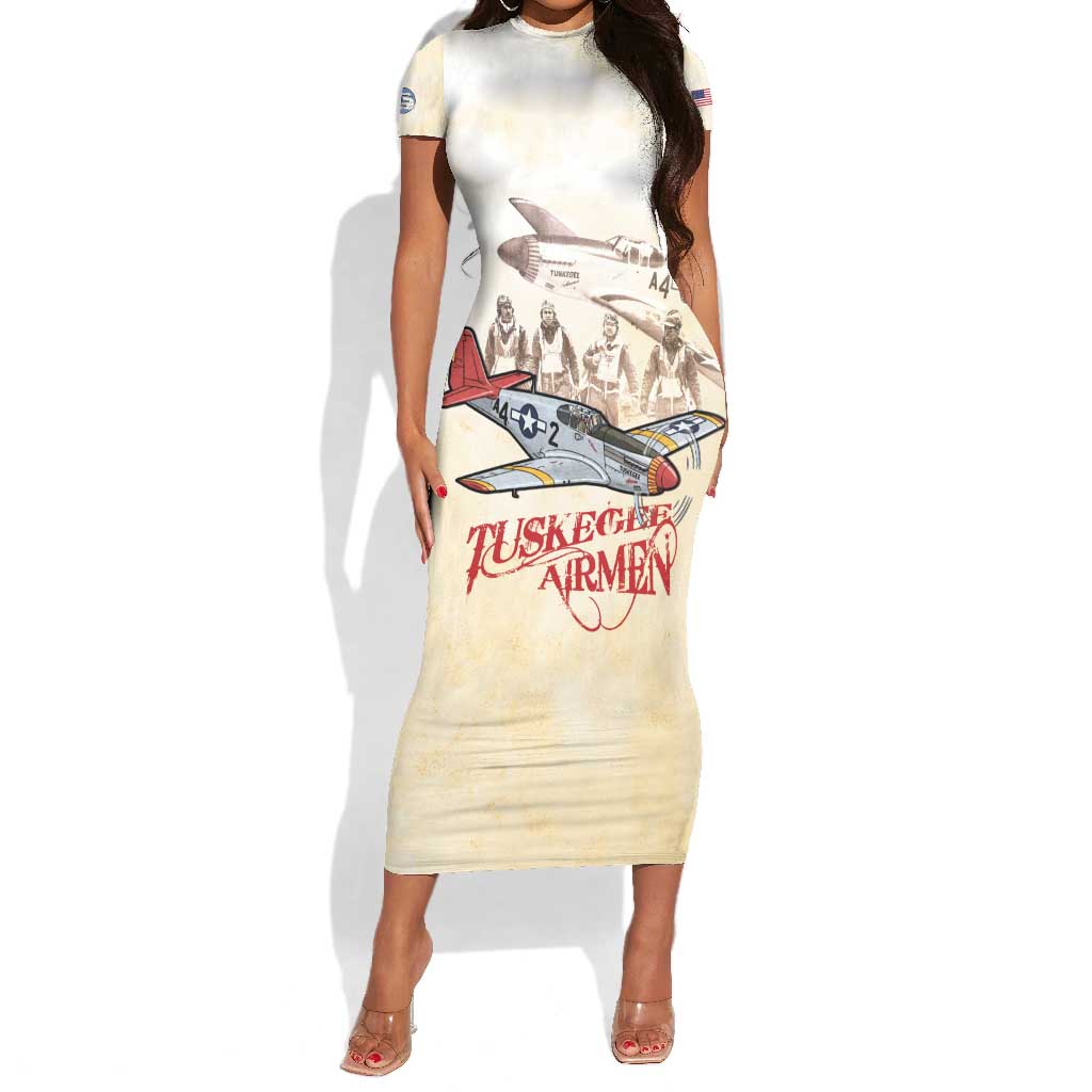 Tuskegee Red Tails Airmen Short Sleeve Bodycon Dress History Aviator Heroes Retro Style - Wonder Print Shop