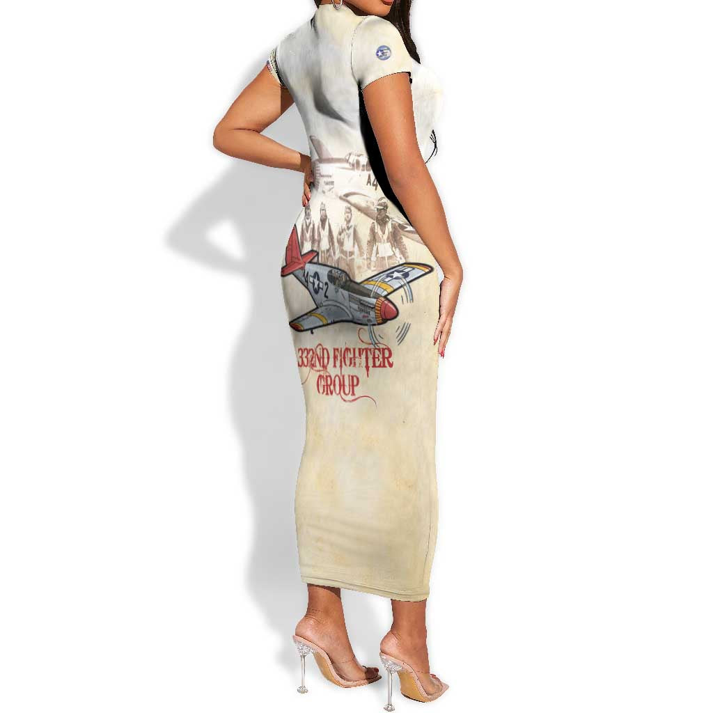 Tuskegee Red Tails Airmen Short Sleeve Bodycon Dress History Aviator Heroes Retro Style - Wonder Print Shop
