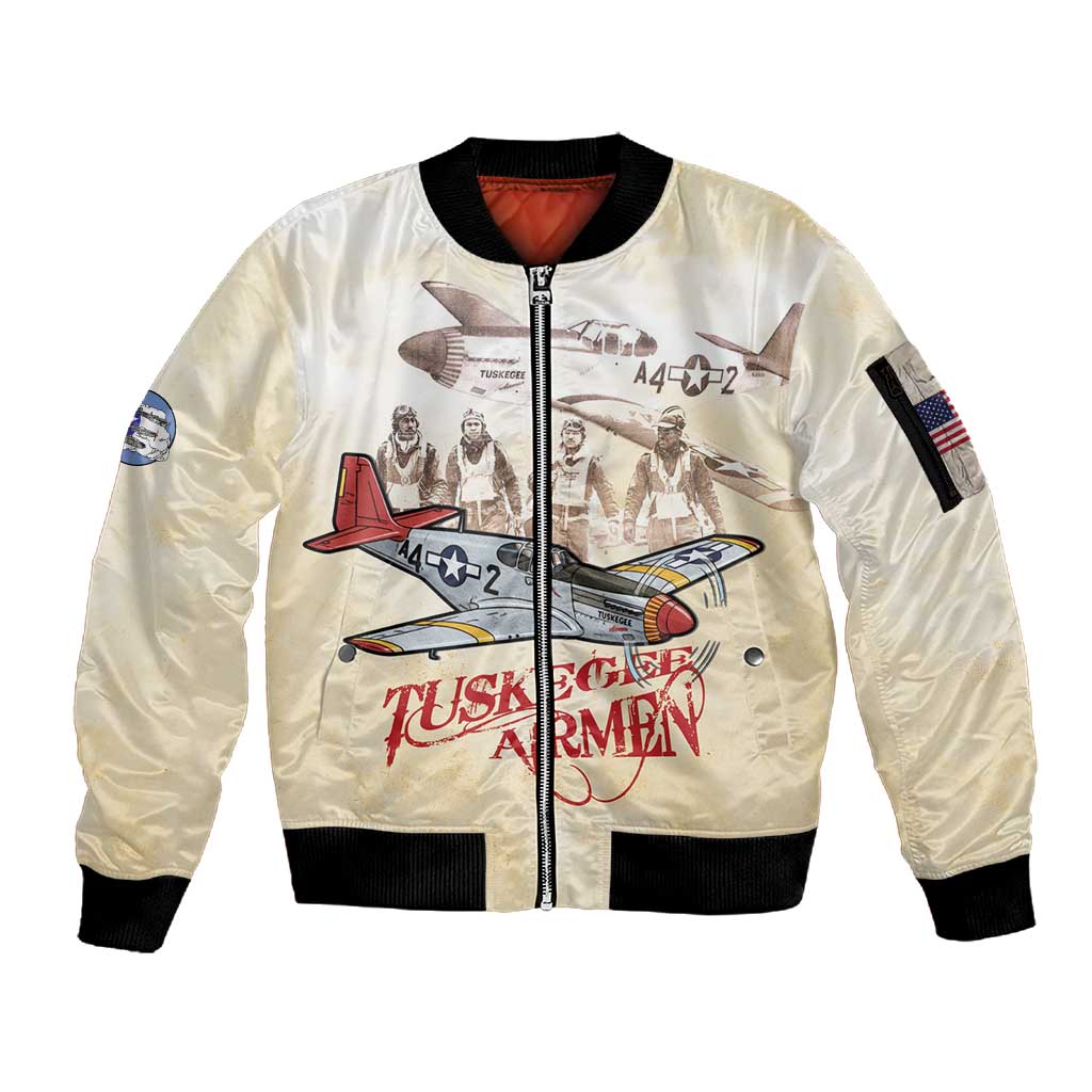 Tuskegee Red Tails Airmen Sleeve Zip Bomber Jacket History Aviator Heroes Retro Style - Wonder Print Shop