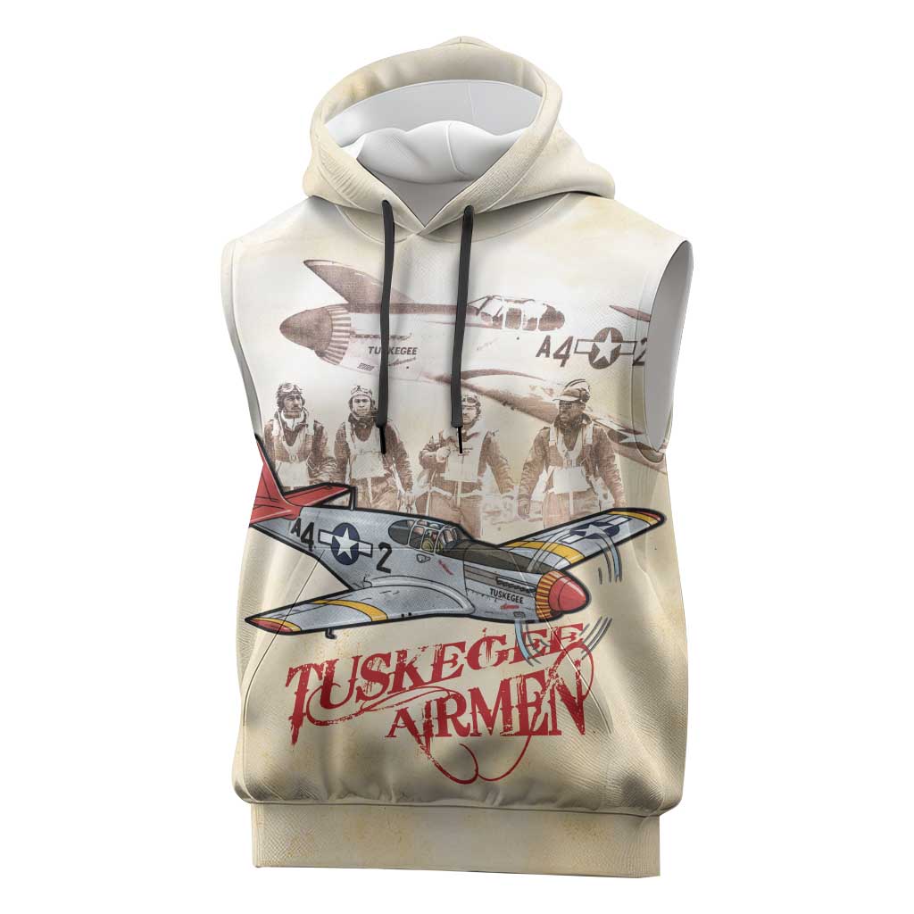 Tuskegee Red Tails Airmen Sleeveless Hoodie History Aviator Heroes Retro Style - Wonder Print Shop