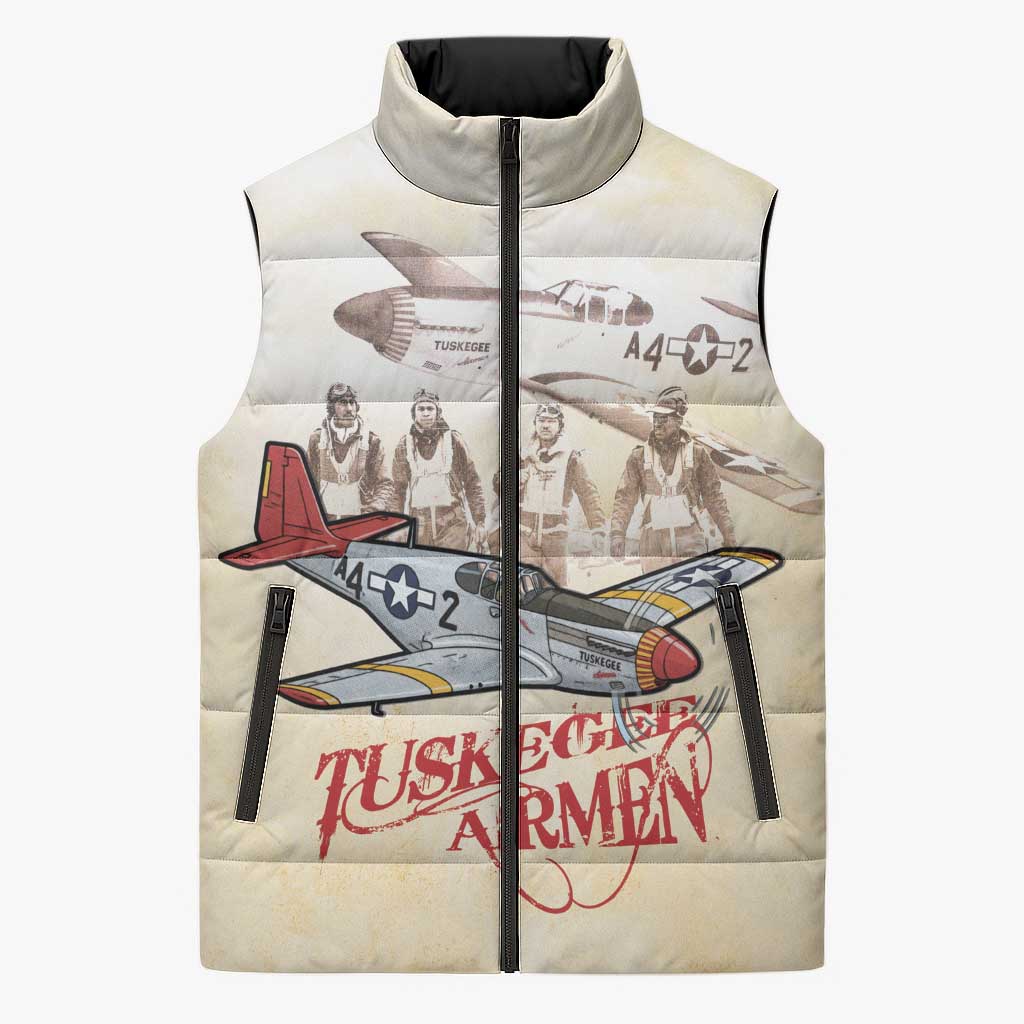 Tuskegee Red Tails Airmen Sleeveless Puffer Jacket History Aviator Heroes Retro Style - Wonder Print Shop