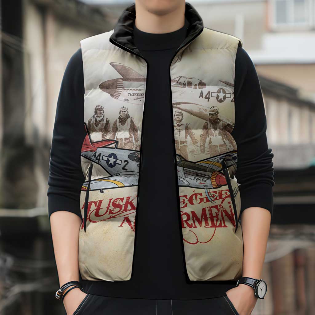 Tuskegee Red Tails Airmen Sleeveless Puffer Jacket History Aviator Heroes Retro Style - Wonder Print Shop