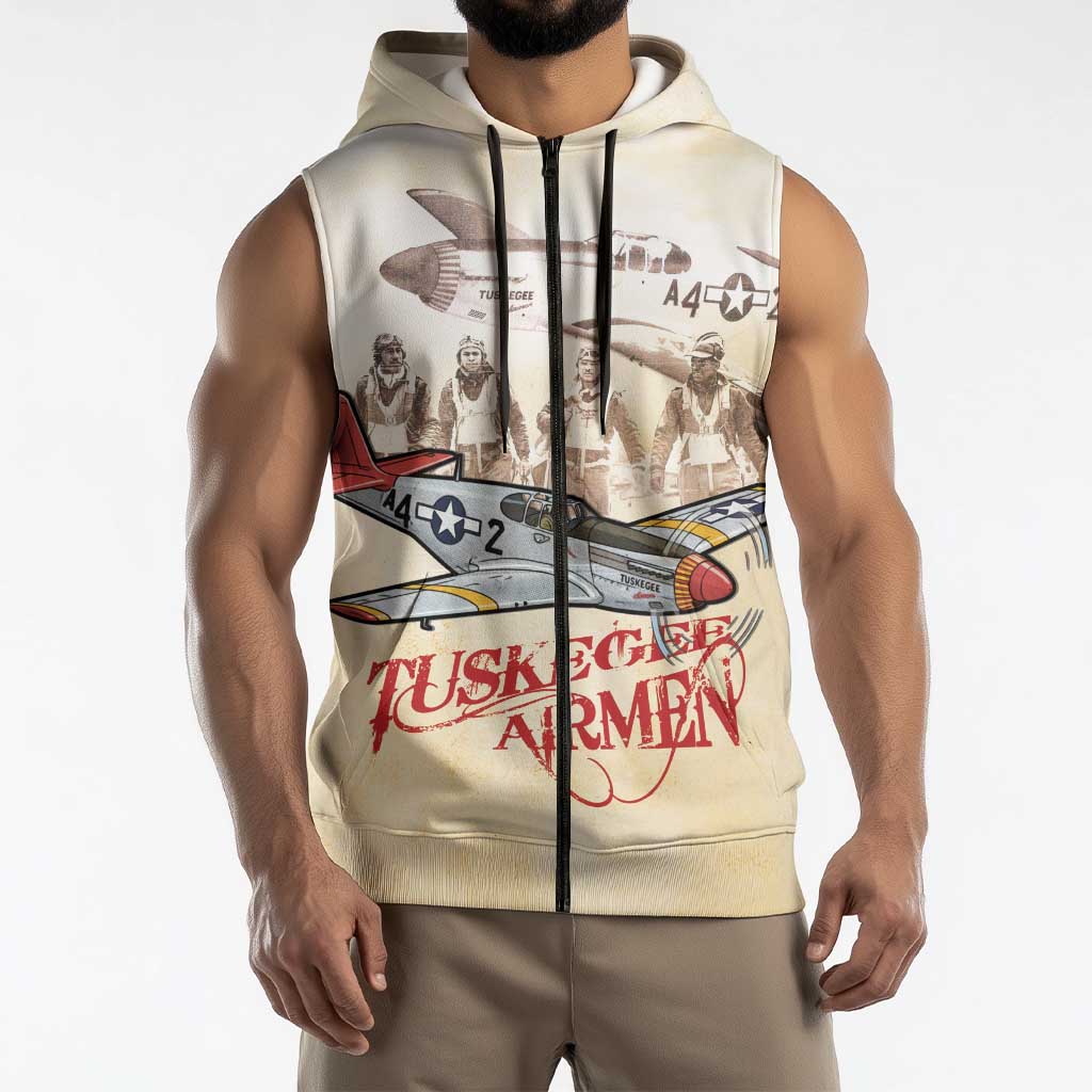 Tuskegee Red Tails Airmen Sleeveless Zip Hoodie History Aviator Heroes Retro Style - Wonder Print Shop