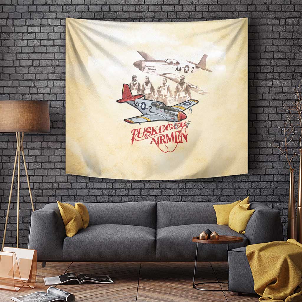 Tuskegee Red Tails Airmen Tapestry History Aviator Heroes Retro Style - Wonder Print Shop