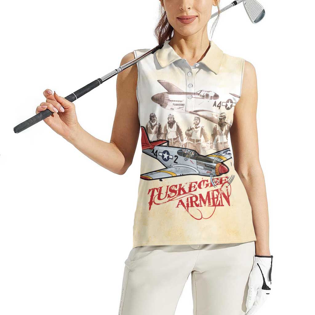 Tuskegee Red Tails Airmen Women Sleeveless Polo Shirt History Aviator Heroes Retro Style - Wonder Print Shop