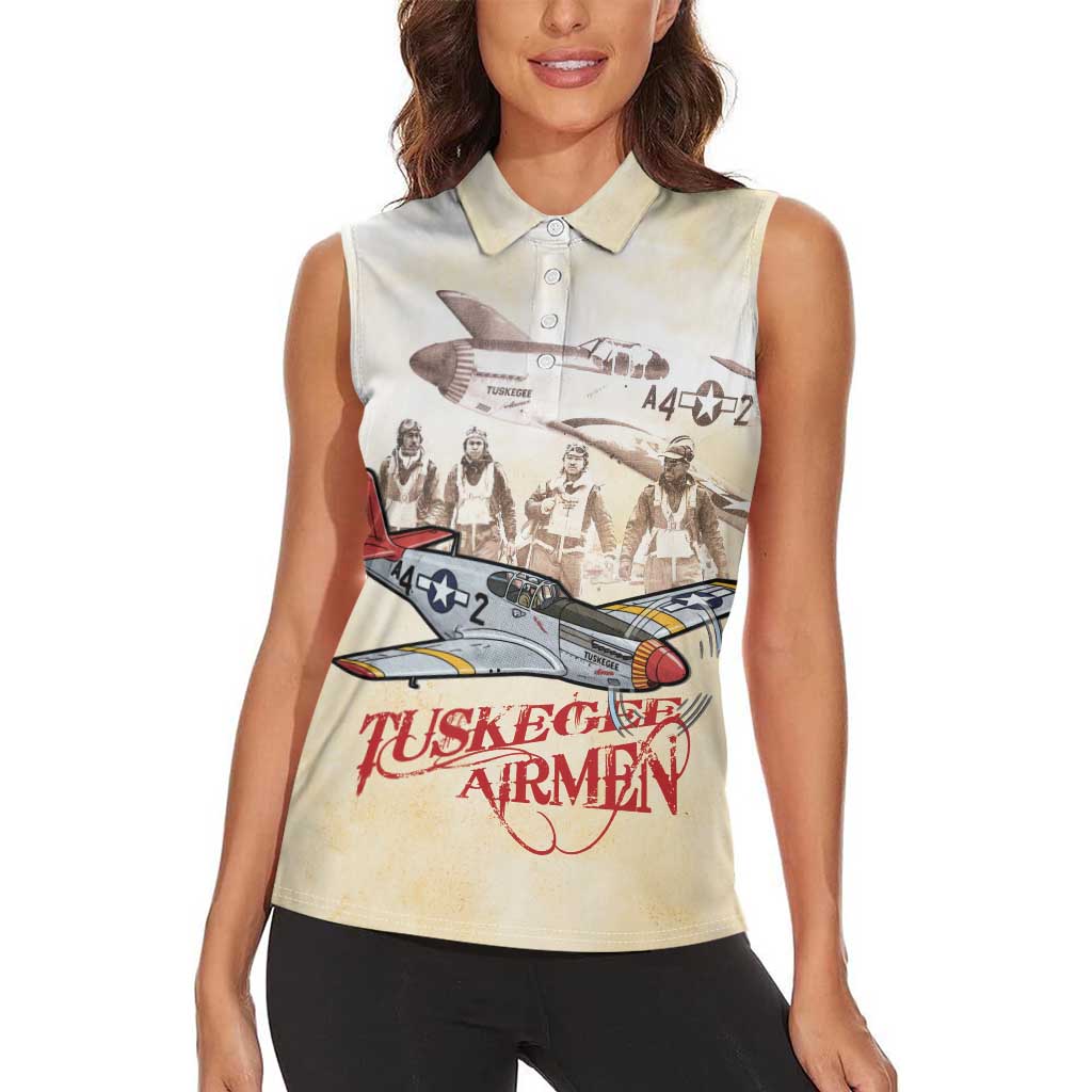 Tuskegee Red Tails Airmen Women Sleeveless Polo Shirt History Aviator Heroes Retro Style - Wonder Print Shop