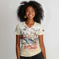 Tuskegee Red Tails Airmen Women V-Neck T-Shirt History Aviator Heroes Retro Style - Wonder Print Shop