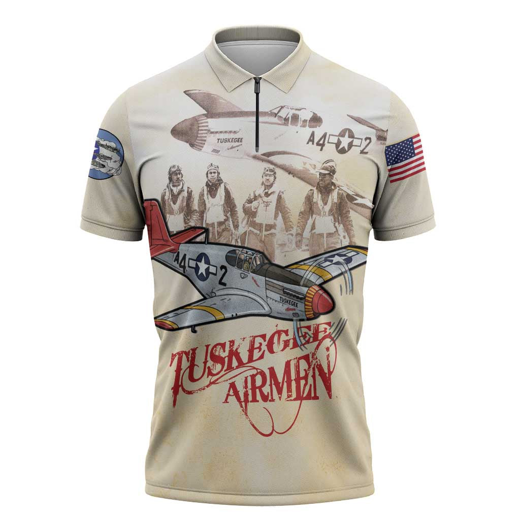 Tuskegee Red Tails Airmen Zipper Polo Shirt History Aviator Heroes Retro Style - Wonder Print Shop