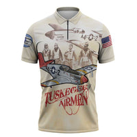 Tuskegee Red Tails Airmen Zipper Polo Shirt History Aviator Heroes Retro Style - Wonder Print Shop