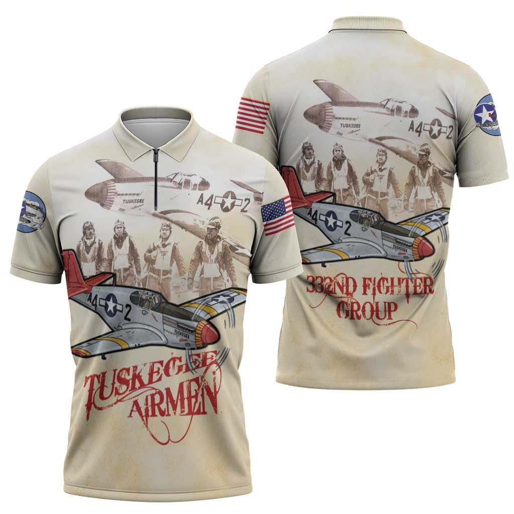 Tuskegee Red Tails Airmen Zipper Polo Shirt History Aviator Heroes Retro Style - Wonder Print Shop