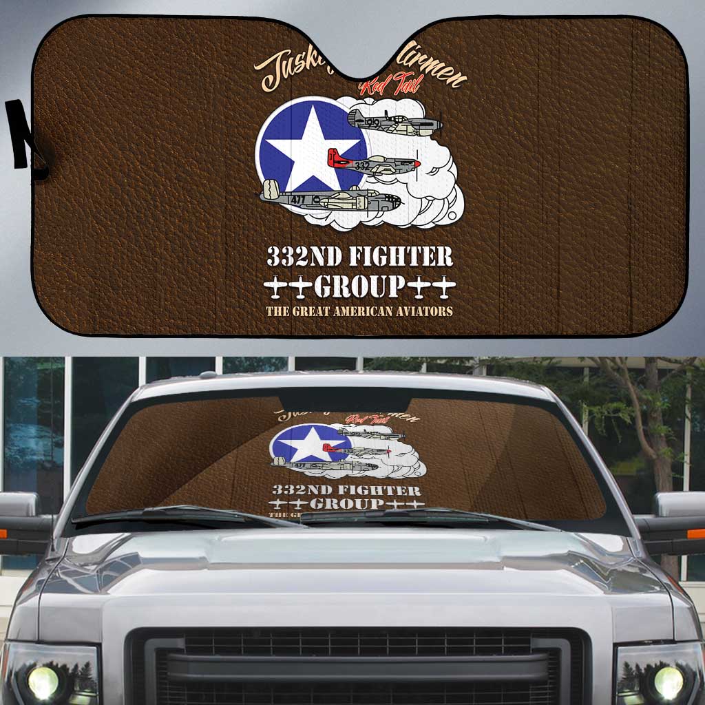 Tuskegee Airmen WWII Heroes Auto Sun Shade The Great American Aviators Brown Leather Pattern - Wonder Print Shop