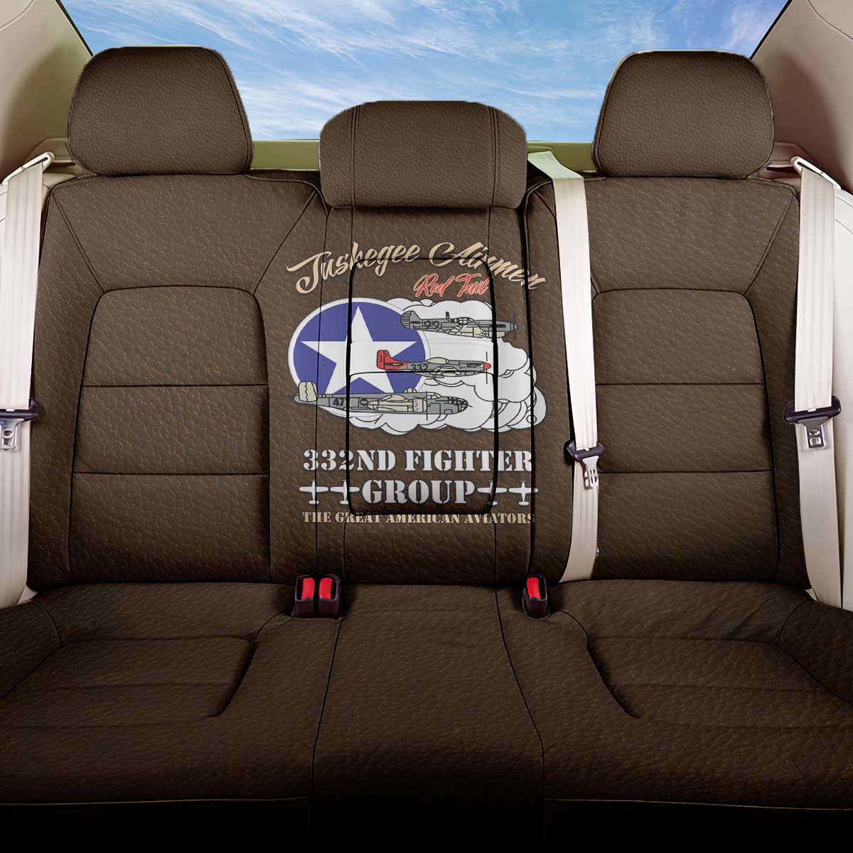 Tuskegee Airmen WWII Heroes Back Car Seat Cover The Great American Aviators Brown Leather Pattern - Wonder Print Shop