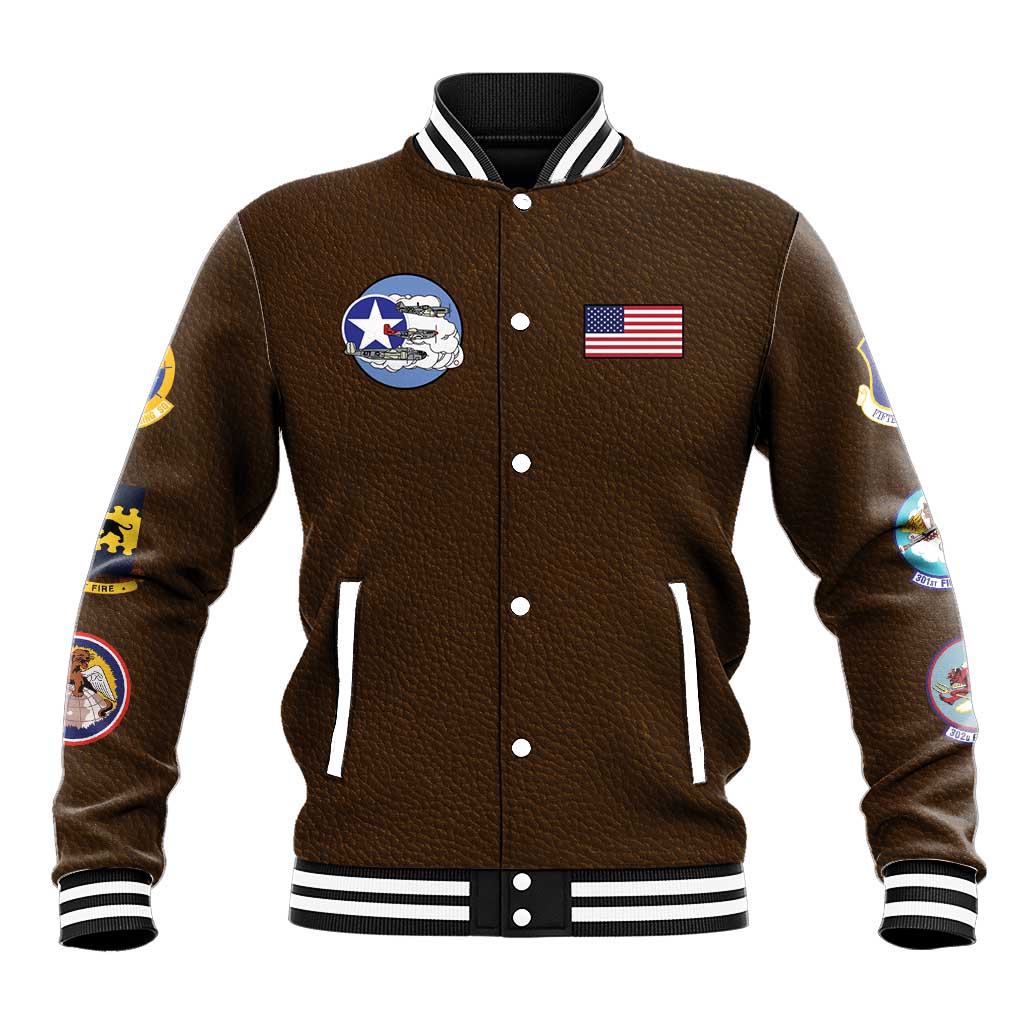 Tuskegee Airmen WWII Heroes Baseball Jacket The Great American Aviators Brown Leather Pattern - Wonder Print Shop