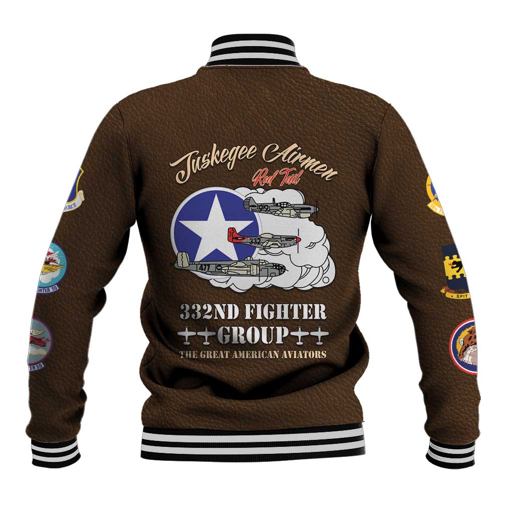 Tuskegee Airmen WWII Heroes Baseball Jacket The Great American Aviators Brown Leather Pattern - Wonder Print Shop