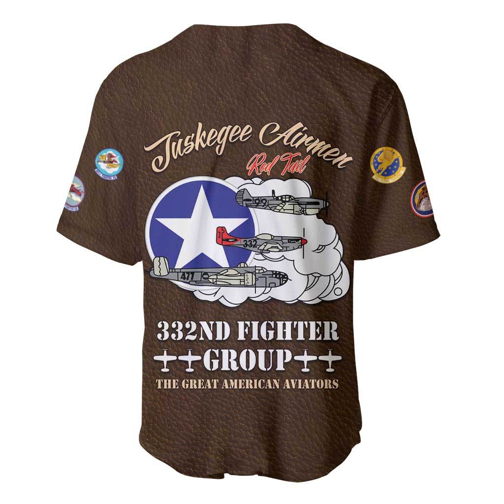 Tuskegee Airmen WWII Heroes Baseball Jersey The Great American Aviators Brown Leather Pattern - Wonder Print Shop