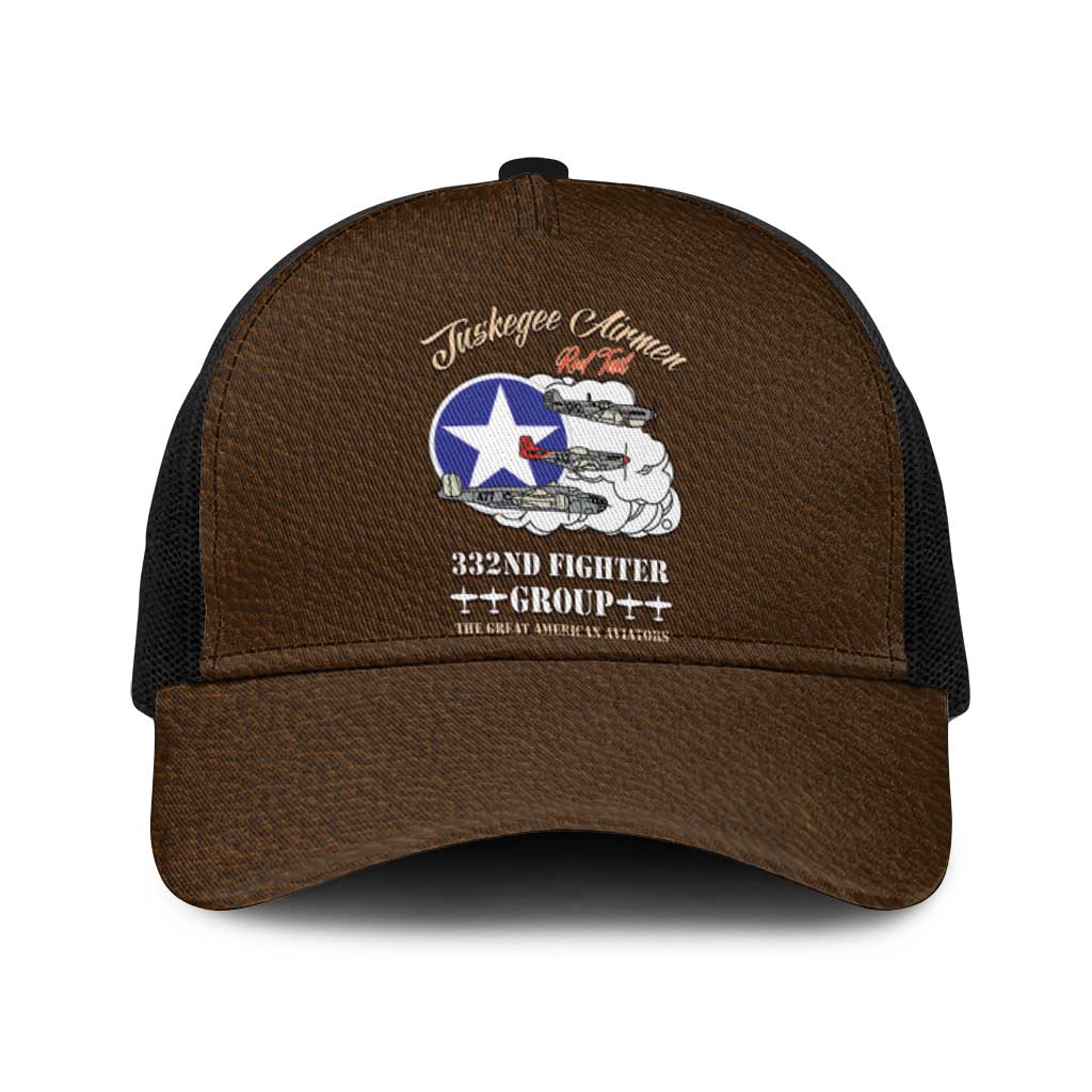 Tuskegee Airmen WWII Heroes Baseball Net Cap The Great American Aviators Brown Leather Pattern - Wonder Print Shop