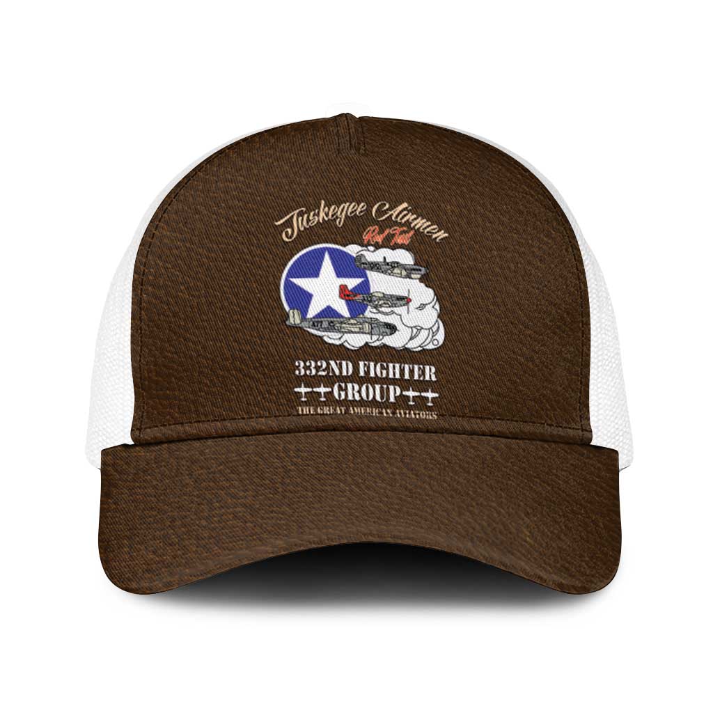 Tuskegee Airmen WWII Heroes Baseball Net Cap The Great American Aviators Brown Leather Pattern - Wonder Print Shop