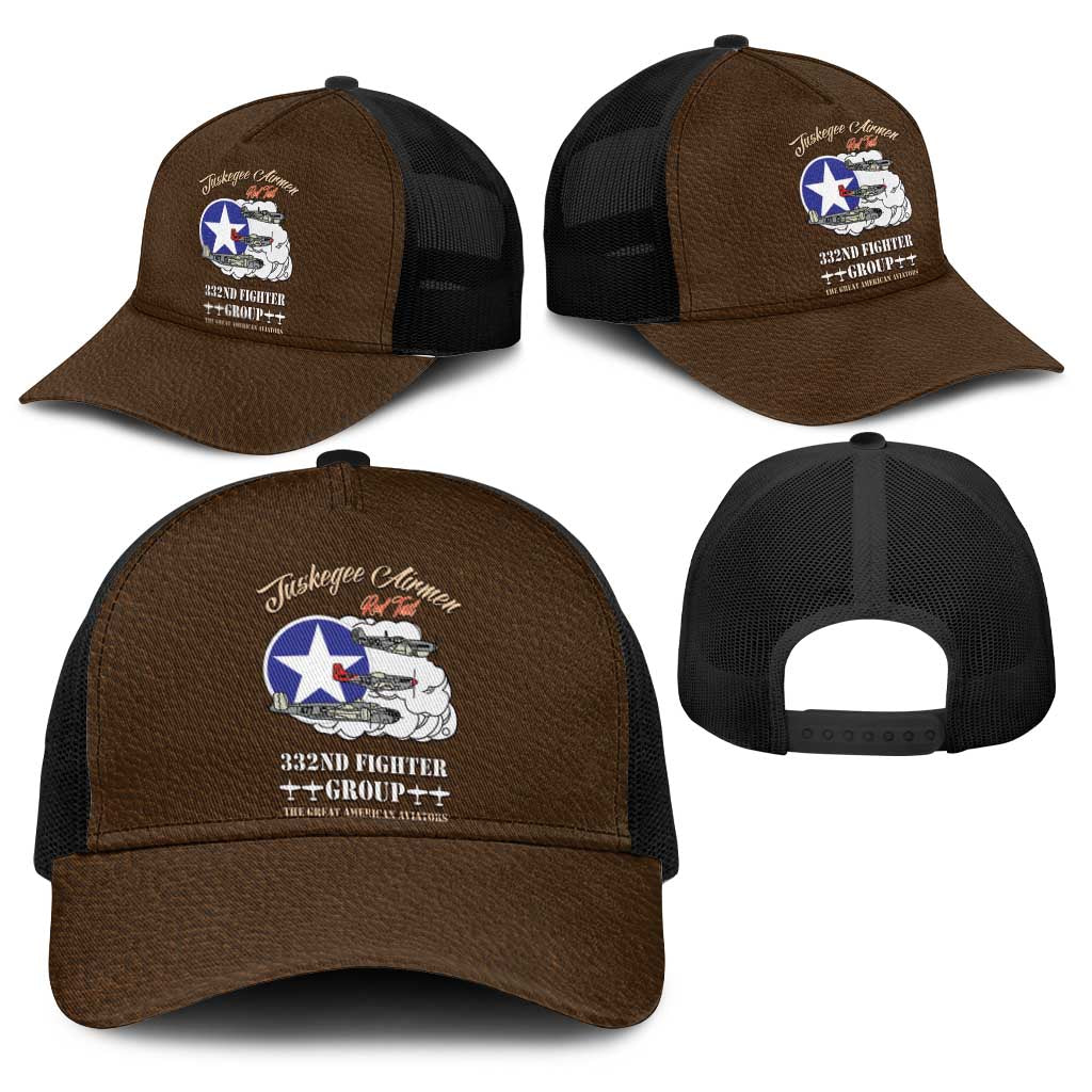 Tuskegee Airmen WWII Heroes Baseball Net Cap The Great American Aviators Brown Leather Pattern - Wonder Print Shop