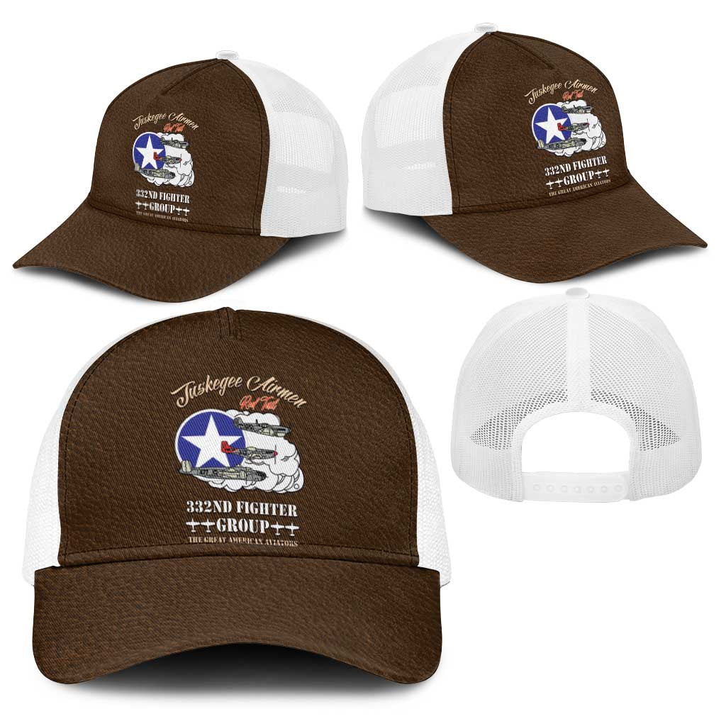 Tuskegee Airmen WWII Heroes Baseball Net Cap The Great American Aviators Brown Leather Pattern - Wonder Print Shop