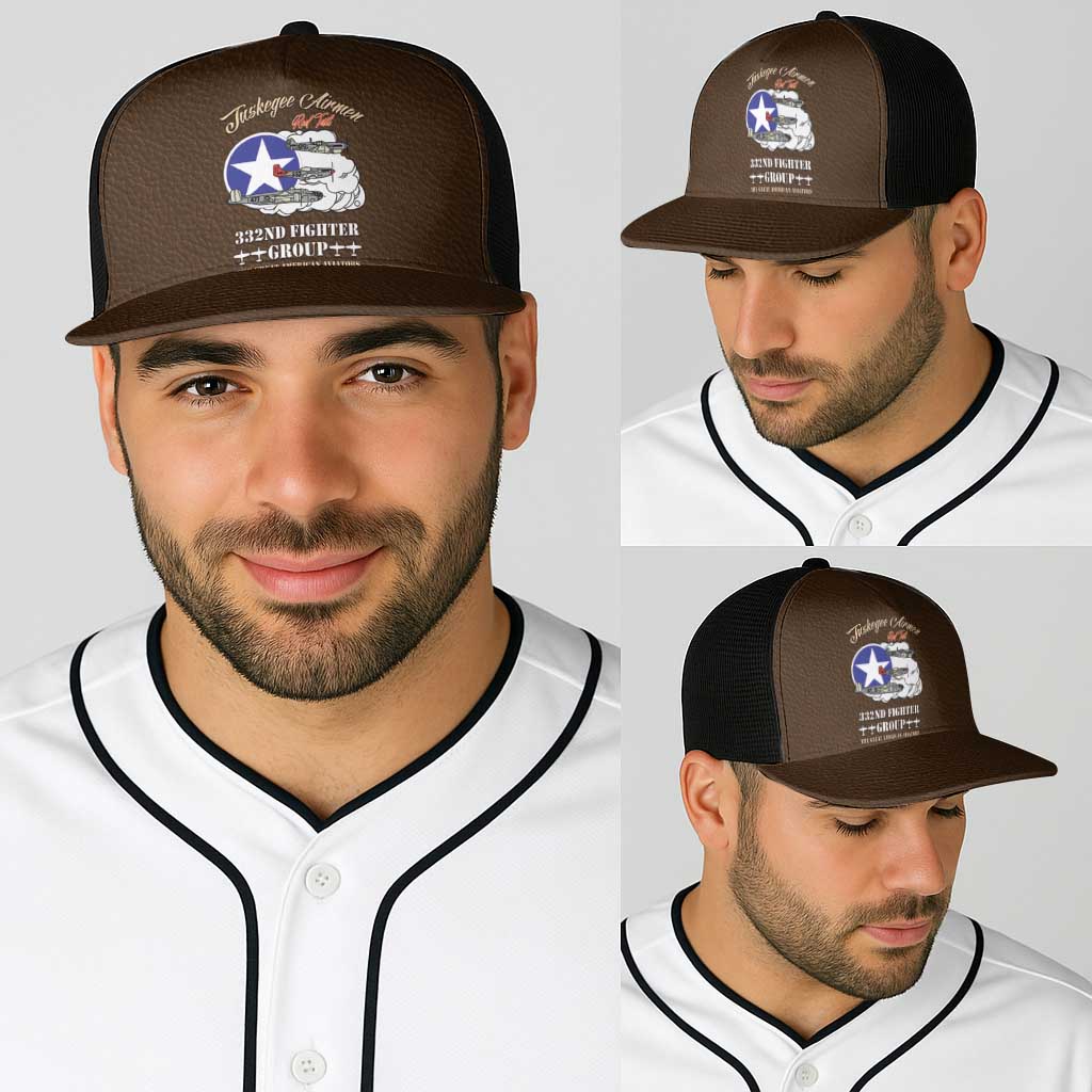 Tuskegee Airmen WWII Heroes Baseball Net Cap The Great American Aviators Brown Leather Pattern - Wonder Print Shop