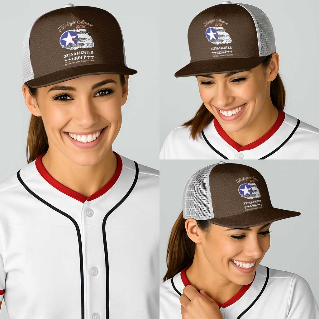 Tuskegee Airmen WWII Heroes Baseball Net Cap The Great American Aviators Brown Leather Pattern - Wonder Print Shop
