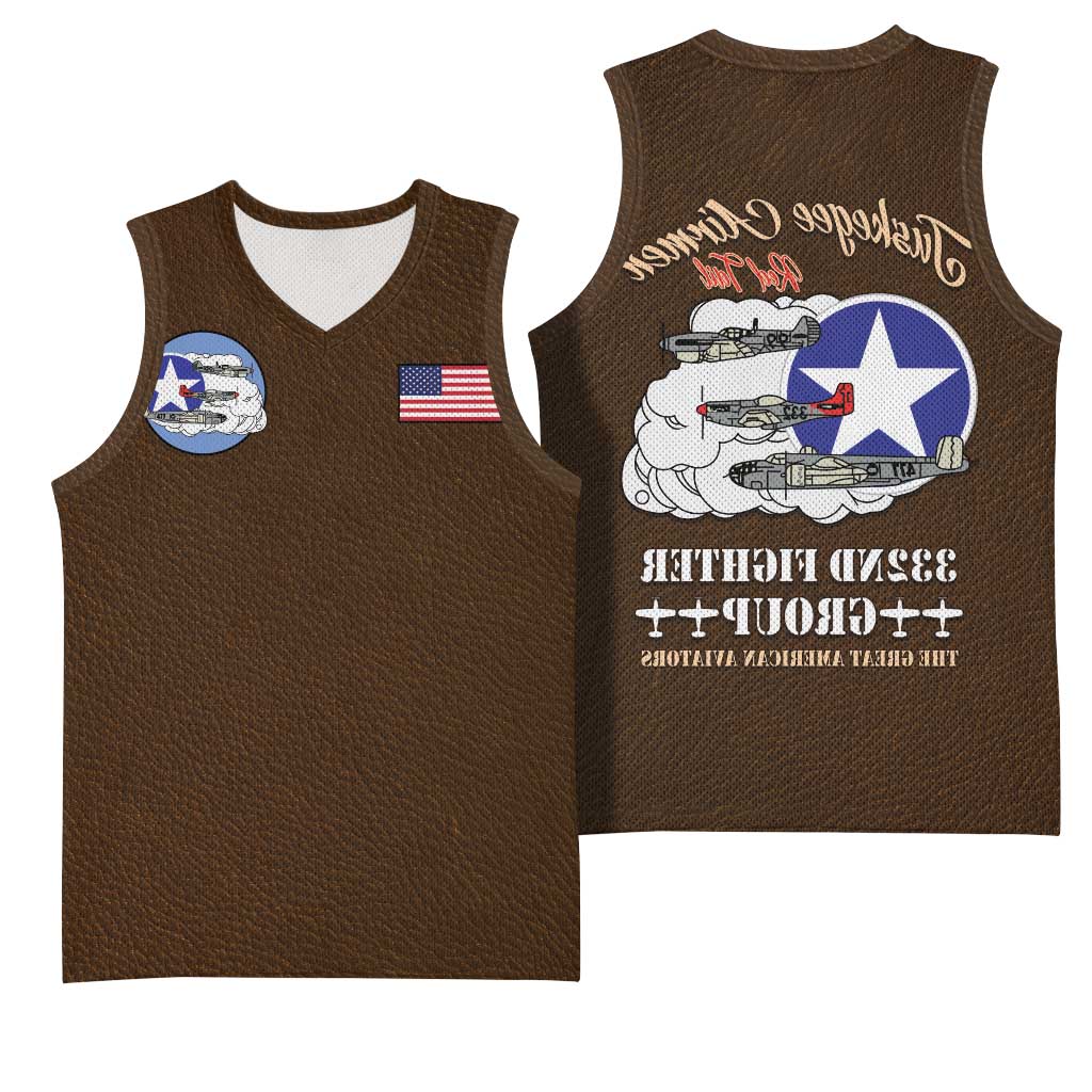 Tuskegee Airmen WWII Heroes Basketball Jersey The Great American Aviators Brown Leather Pattern - Wonder Print Shop