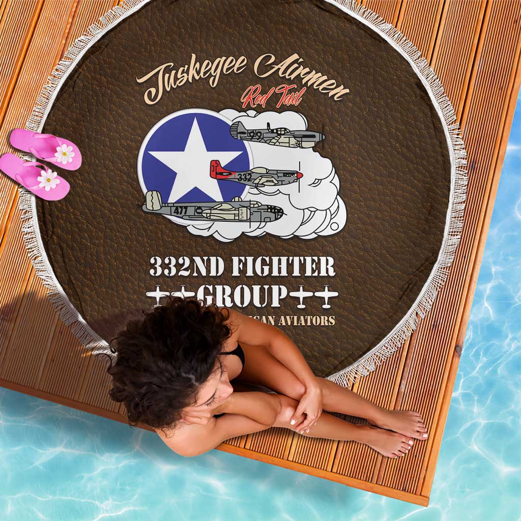 Tuskegee Airmen WWII Heroes Beach Blanket The Great American Aviators Brown Leather Pattern - Wonder Print Shop