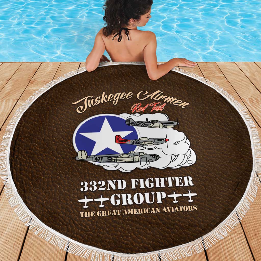 Tuskegee Airmen WWII Heroes Beach Blanket The Great American Aviators Brown Leather Pattern - Wonder Print Shop