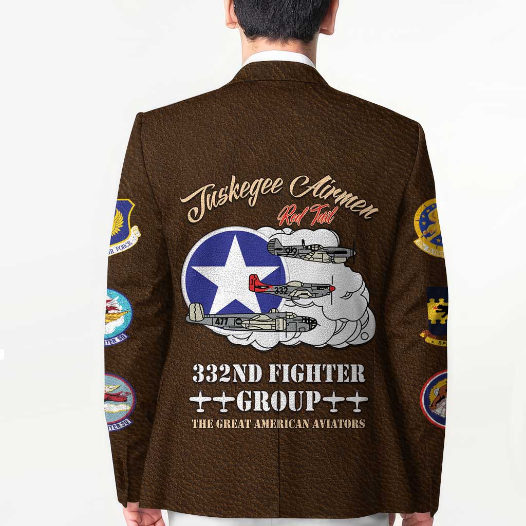 Tuskegee Airmen WWII Heroes Blazer The Great American Aviators Brown Leather Pattern - Wonder Print Shop