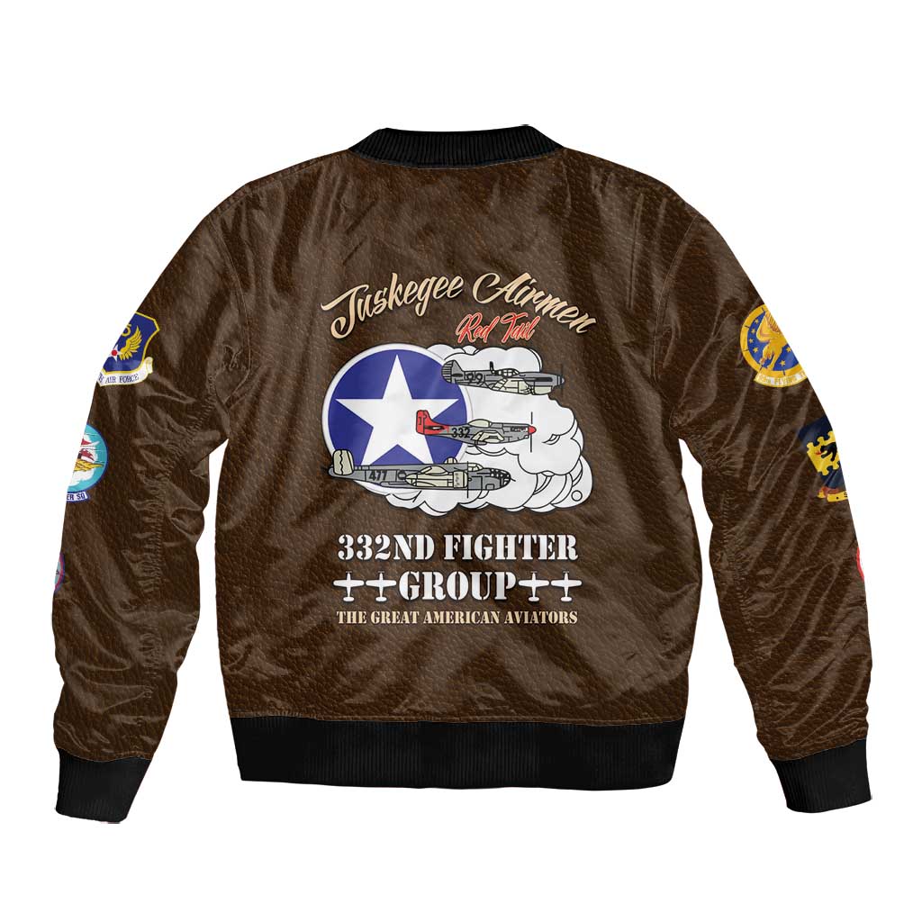 Tuskegee Airmen WWII Heroes Bomber Jacket The Great American Aviators Brown Leather Pattern - Wonder Print Shop