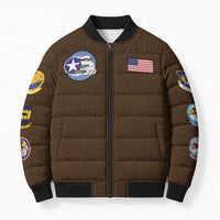 Tuskegee Airmen WWII Heroes Bomber Puffer Jacket The Great American Aviators Brown Leather Pattern - Wonder Print Shop