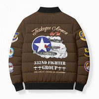 Tuskegee Airmen WWII Heroes Bomber Puffer Jacket The Great American Aviators Brown Leather Pattern - Wonder Print Shop