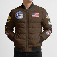 Tuskegee Airmen WWII Heroes Bomber Puffer Jacket The Great American Aviators Brown Leather Pattern - Wonder Print Shop