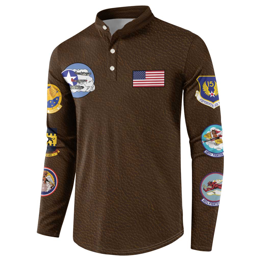 Tuskegee Airmen WWII Heroes Button Sweatshirt The Great American Aviators Brown Leather Pattern - Wonder Print Shop