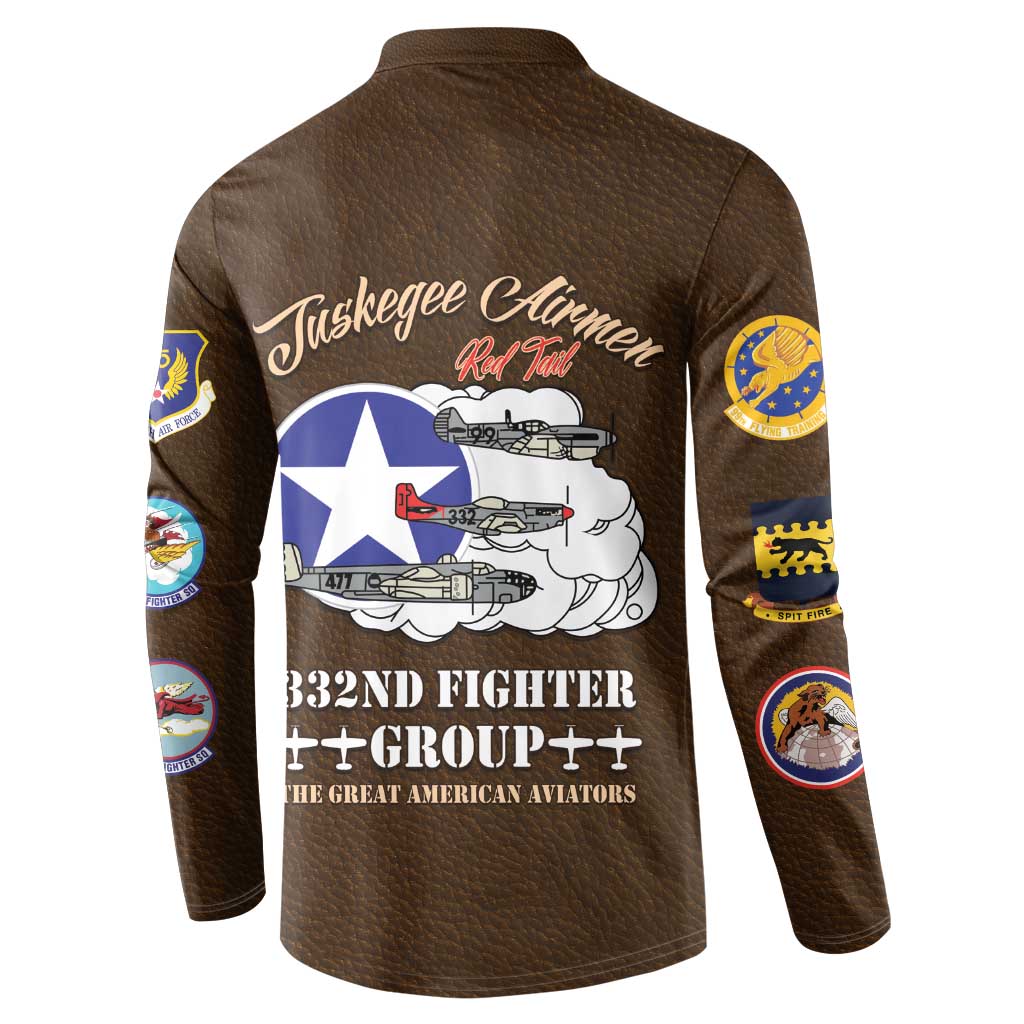 Tuskegee Airmen WWII Heroes Button Sweatshirt The Great American Aviators Brown Leather Pattern - Wonder Print Shop