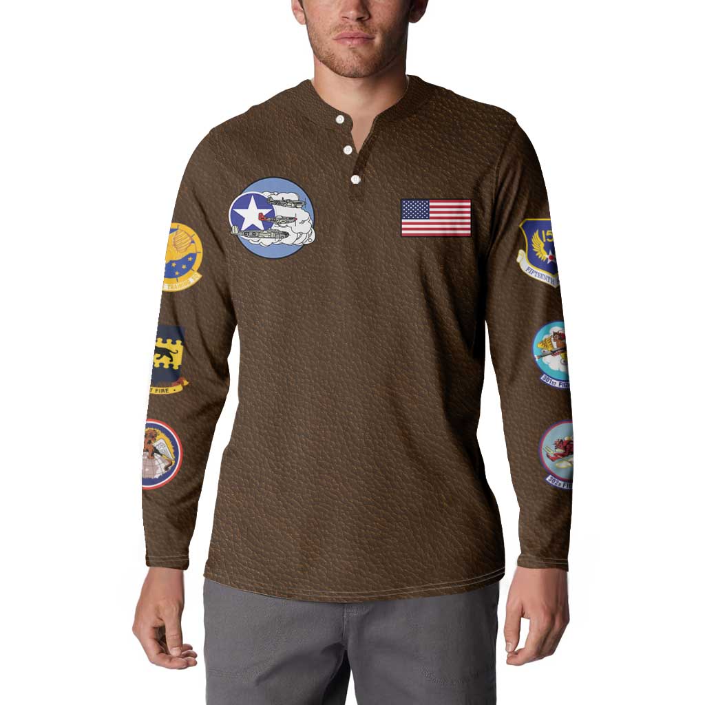 Tuskegee Airmen WWII Heroes Button Sweatshirt The Great American Aviators Brown Leather Pattern - Wonder Print Shop